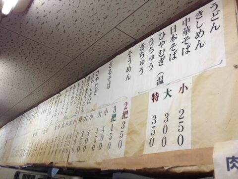 中山うどん店のメニュー