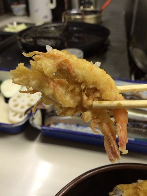 天丼の穴子と赤車海老