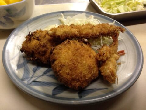 イカとあさりとアカシャエビの天ぷら