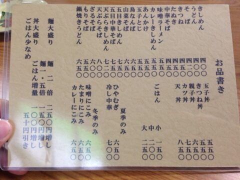 柳橋一八のメニュー