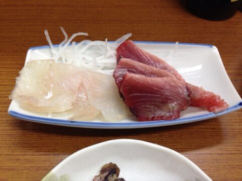 魚源食堂の戻り鰹とヒラメ刺身