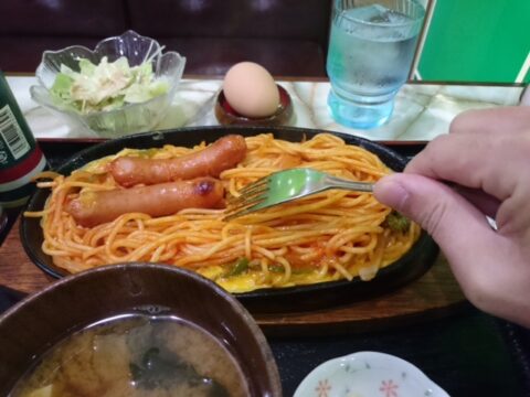 喫茶グリーンの鉄板焼きスパゲッティー