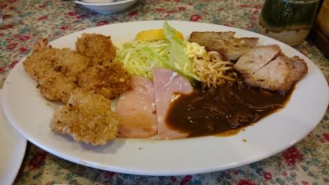 エビフライとポークチョップの上ランチ