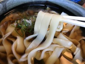 きしめん定食の幅広のきしめんを箸で持ち上げた麺リフト