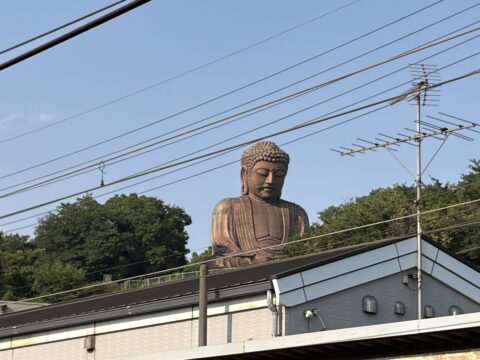 聚楽園に鎮座する大仏。聚楽園駅のホームから。