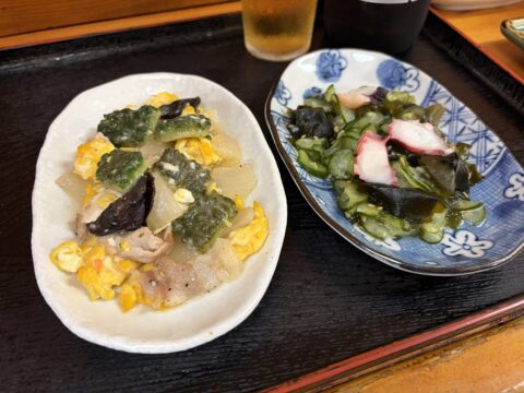 扇屋のゴーヤチャンプルーと蛸の酢の物