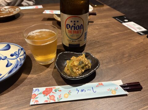 オリオンビールとお通しの麻婆豆腐