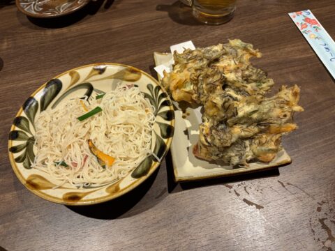 ソーミンチャンプルーともずく天ぷら